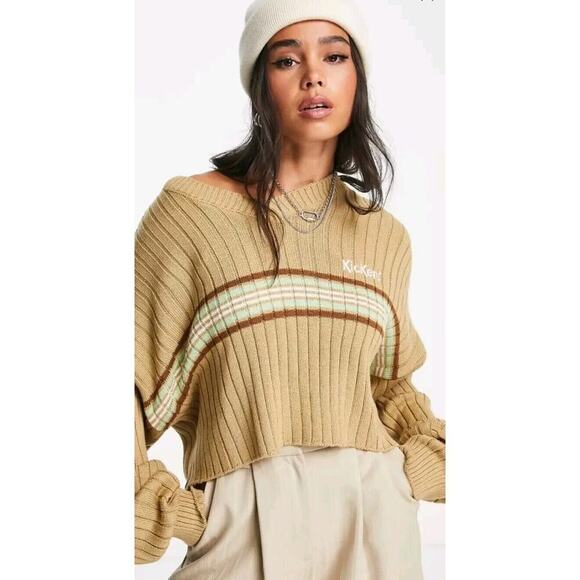 Kickers Asos Womens Sz S Cropped Boxy Sweater Cricket Retro Y2K Preppy Academia - Picture 1 of 12